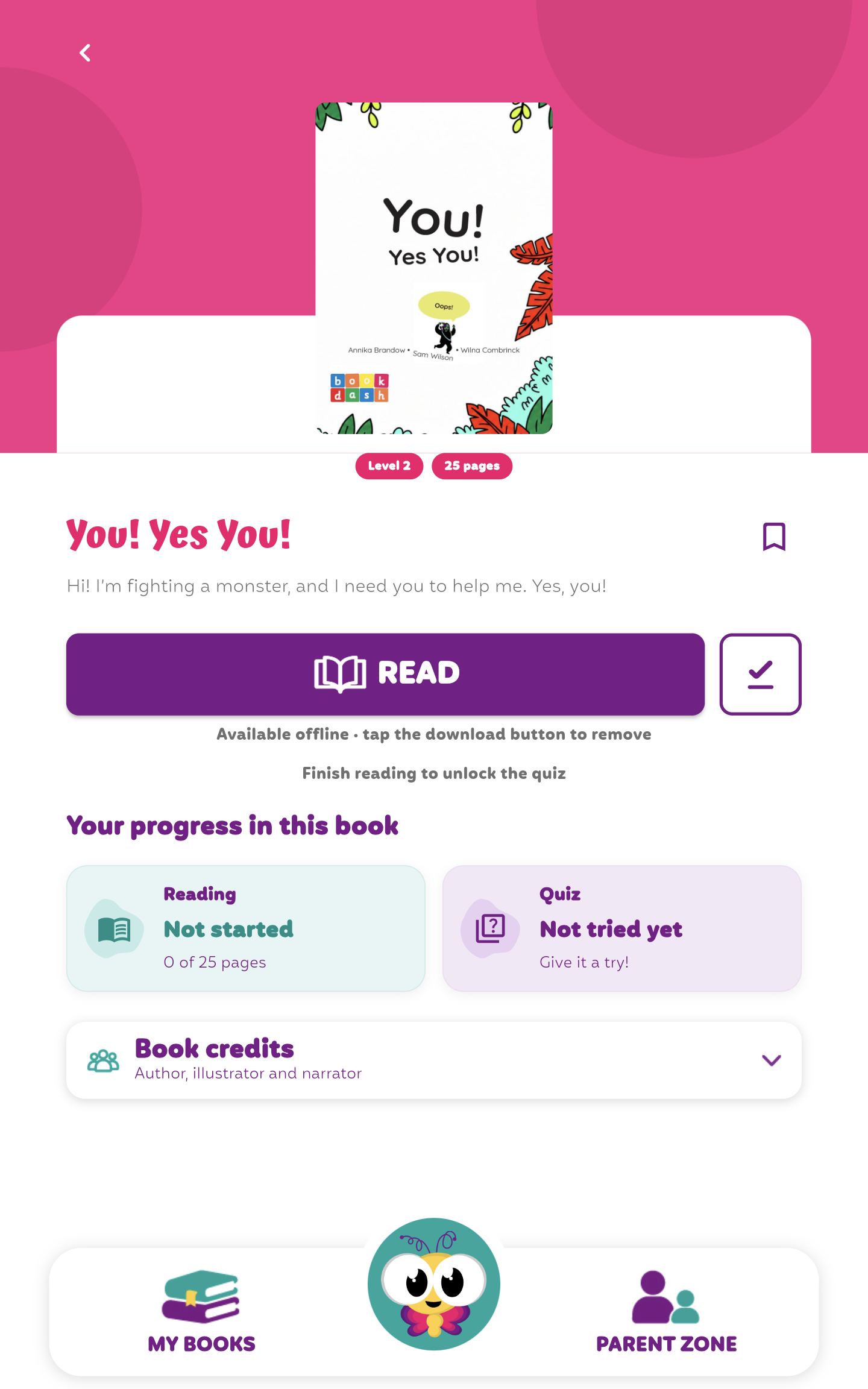 Downloaded book showing a check mark and Available offline below the Read button